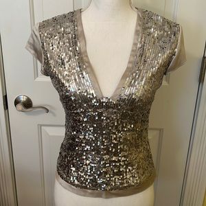 Moda  international silver sequence and satin top size extra small